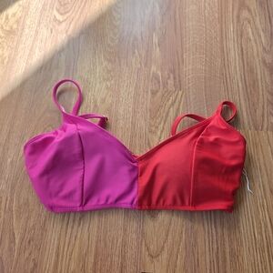 New/Unworn Summersalt The Split Pink and Red Colorblock Bikini Top 4 Small XS